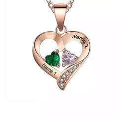 Personalized Heart Necklace - Custom Name Necklace Handmade Gemstone Set Silver Jewelry Valentine's Day Gifts