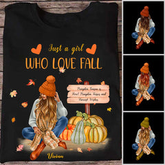 Fall Girl T-Shirt - Just a Girl Who Love Fall Personalized Fall Pumpkin T-Shirts Black and More