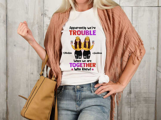 Trouble Best Friends T-Shirts For 2 Personalized T-Shirts -White