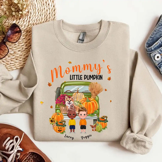 Fall Pumpkin Patch Sweatshirt for Mom with Kids’ Names