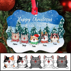 Cat Lover Ornaments - Happy Christmas With Cat Together Personalized Christmas Ornaments
