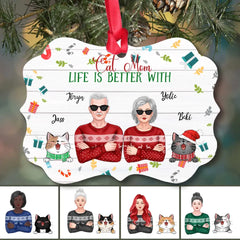 Cat Mom Ornament - Life is Better With Cat Personalized Grandma & Grandpa Ornaments