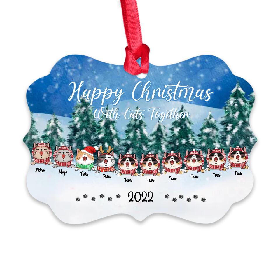 Cat Lover Ornaments - Happy Christmas With Cat Together Personalized Christmas Ornaments