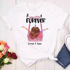 Bestie Shirts for 2 - Young Forever Personalized Pink T-Shirts