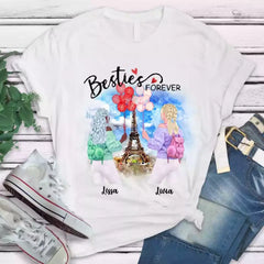 Bestie Shirts for 2 - Besties Forever Personalized Watercolor Pattern T Shirts