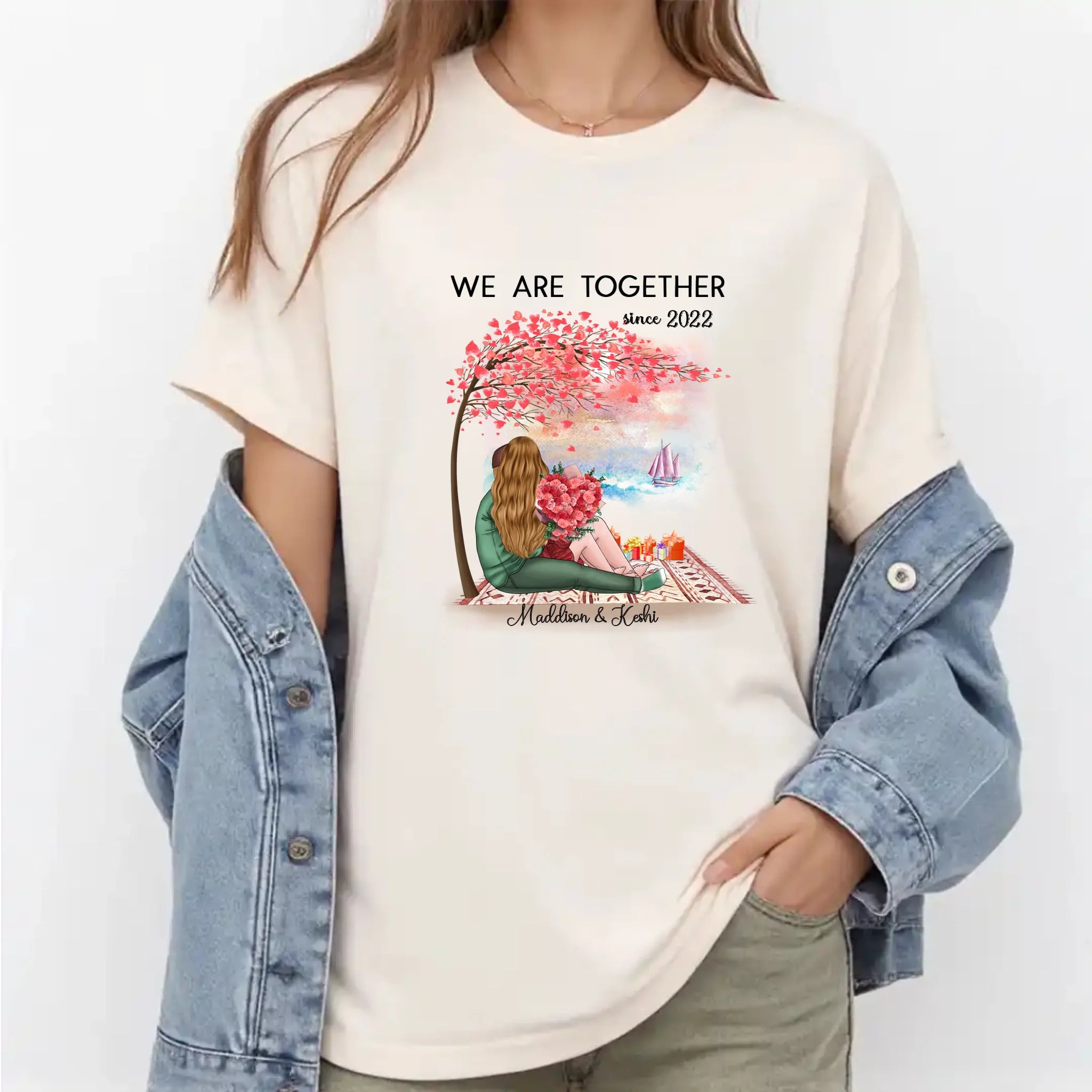 Personalized Couple T Shirts - We Are Together Since Valentine's Day white shirts for women