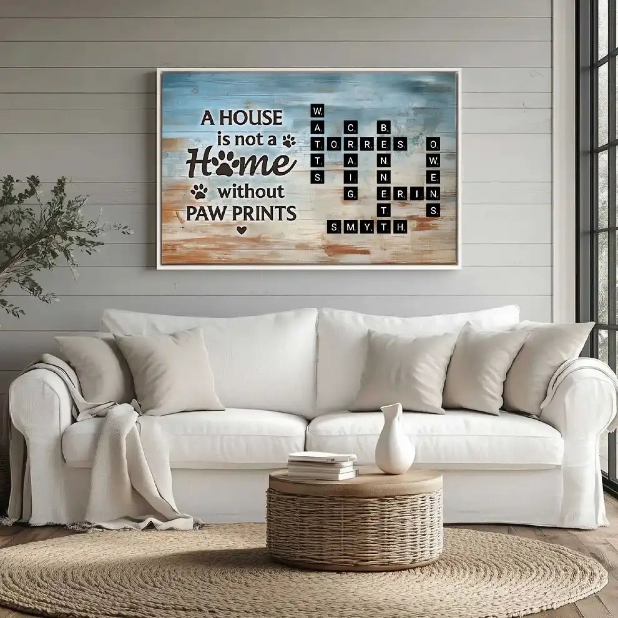 Home With Paw Prints Pet Crossword Art Personalized Canvas