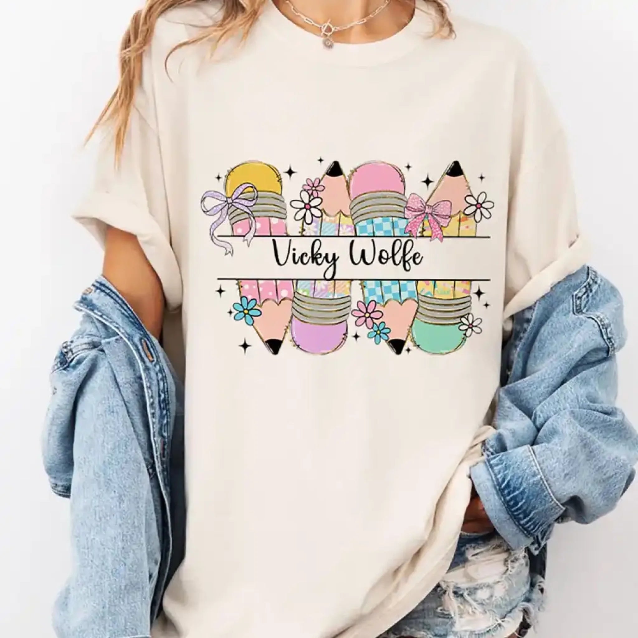 Back To School T Shirt - Pencil Graphics Personalized Tee With Name for School Girl & Teacher (2)