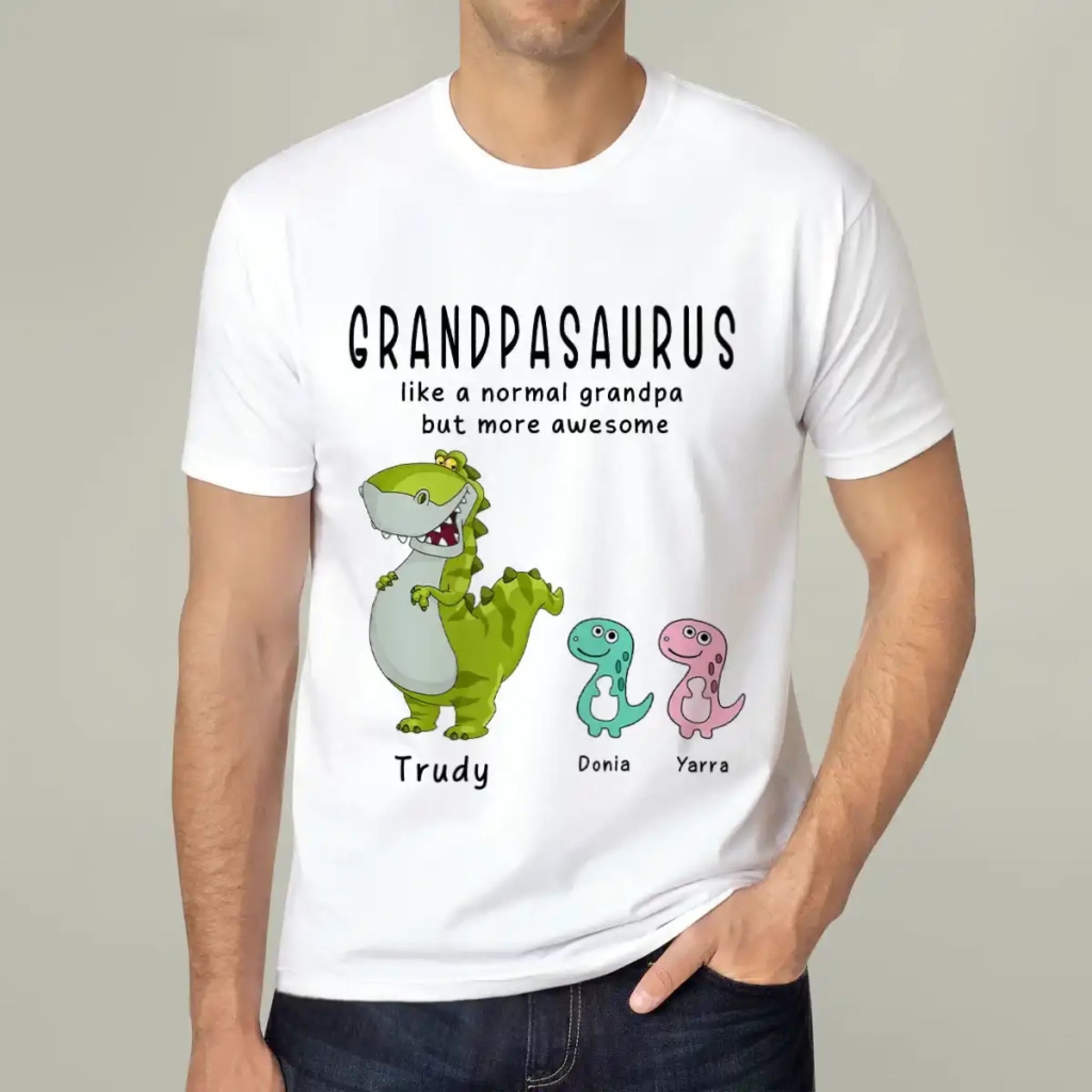 Like A Normal Grandpa Only More Awesome Grandpa and Kids Personalized White Shirt for men