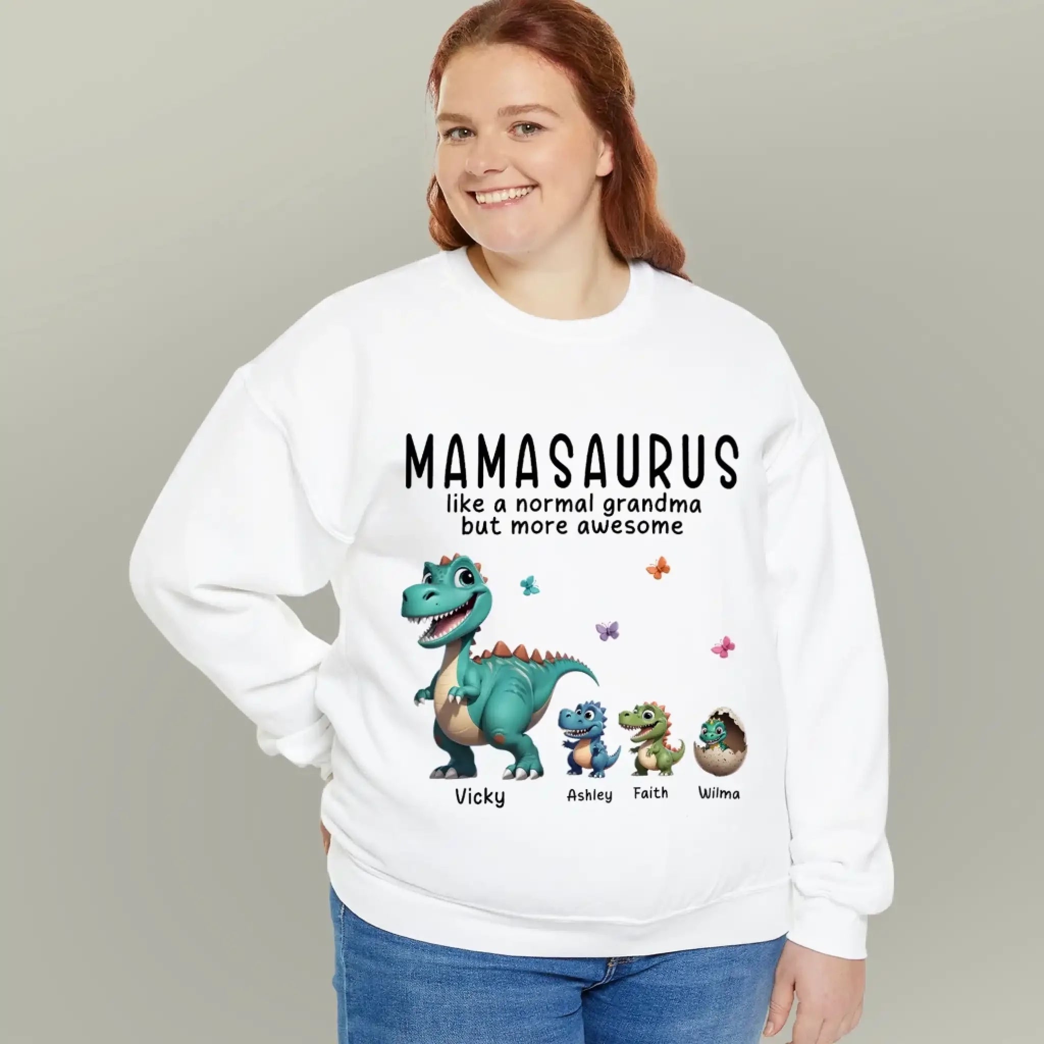 Mamasaurus And Kids Sweatshirts - Mamasaurus Like A Normal Grandma Only More Awesome Personalized Sweatshirts (2)