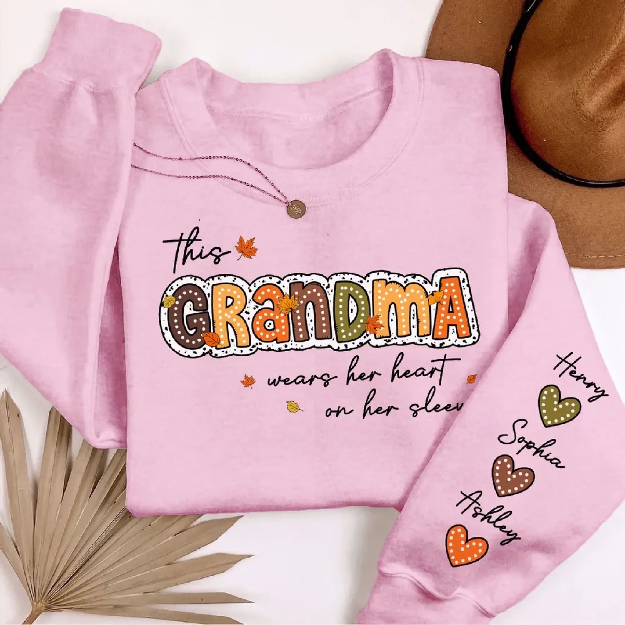 Fall Season This Grandma Wears Her Heart on Her Sleeve Personalized Sweatshirt for grandma (4)