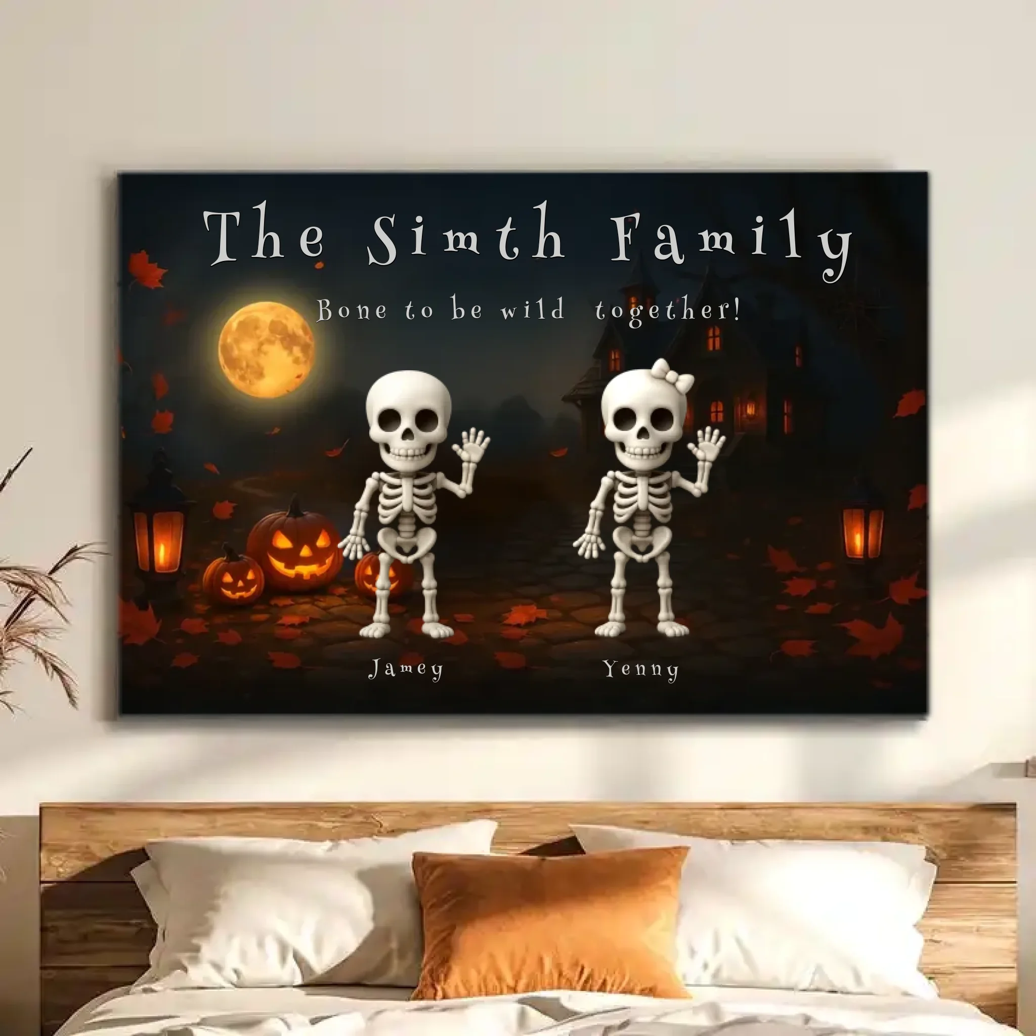 Halloween Spooky Funny Skeleton Family Personalized Posters & Canvas Prints