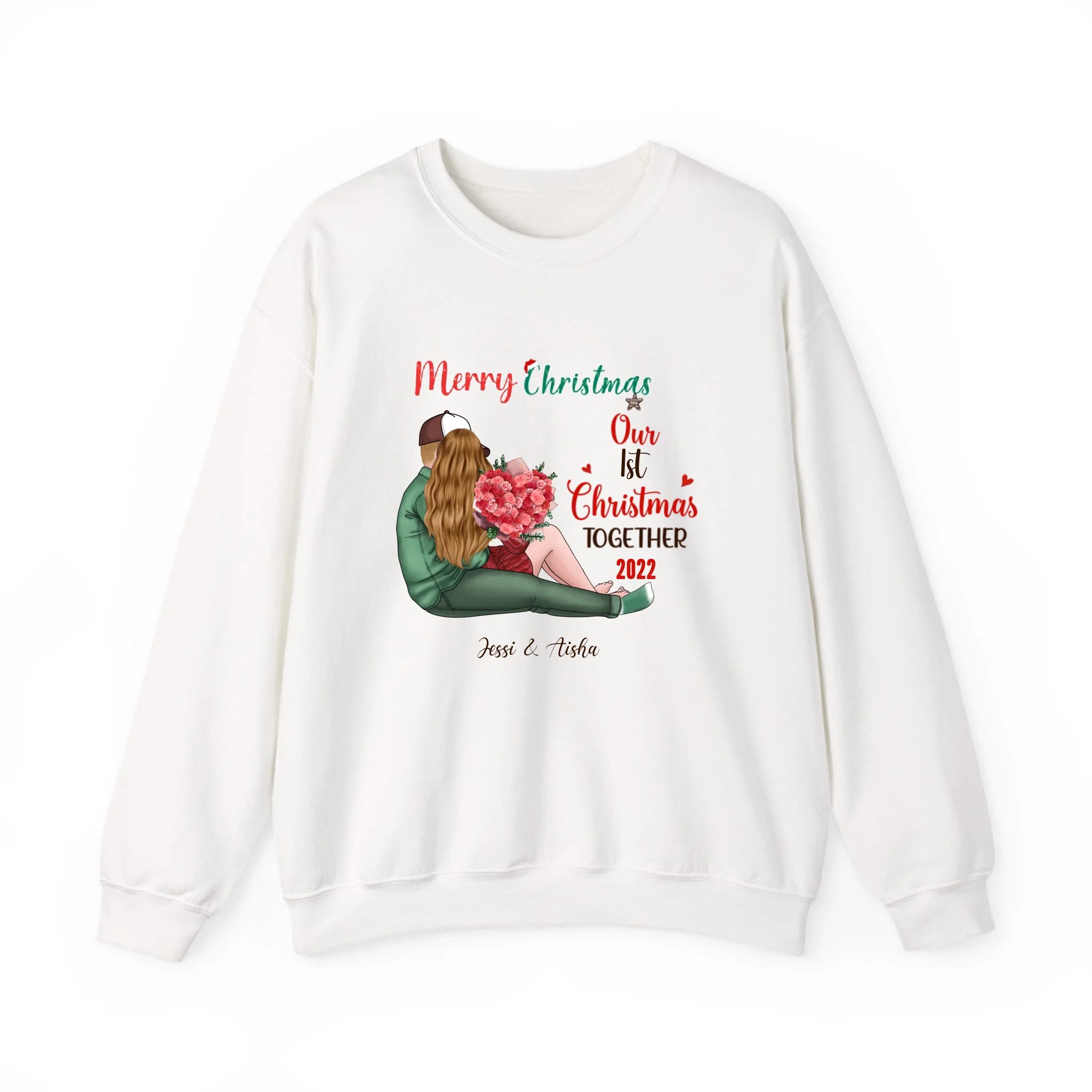 Our First Christmas Together Personalized Christmas Sweatshirt For Couple White