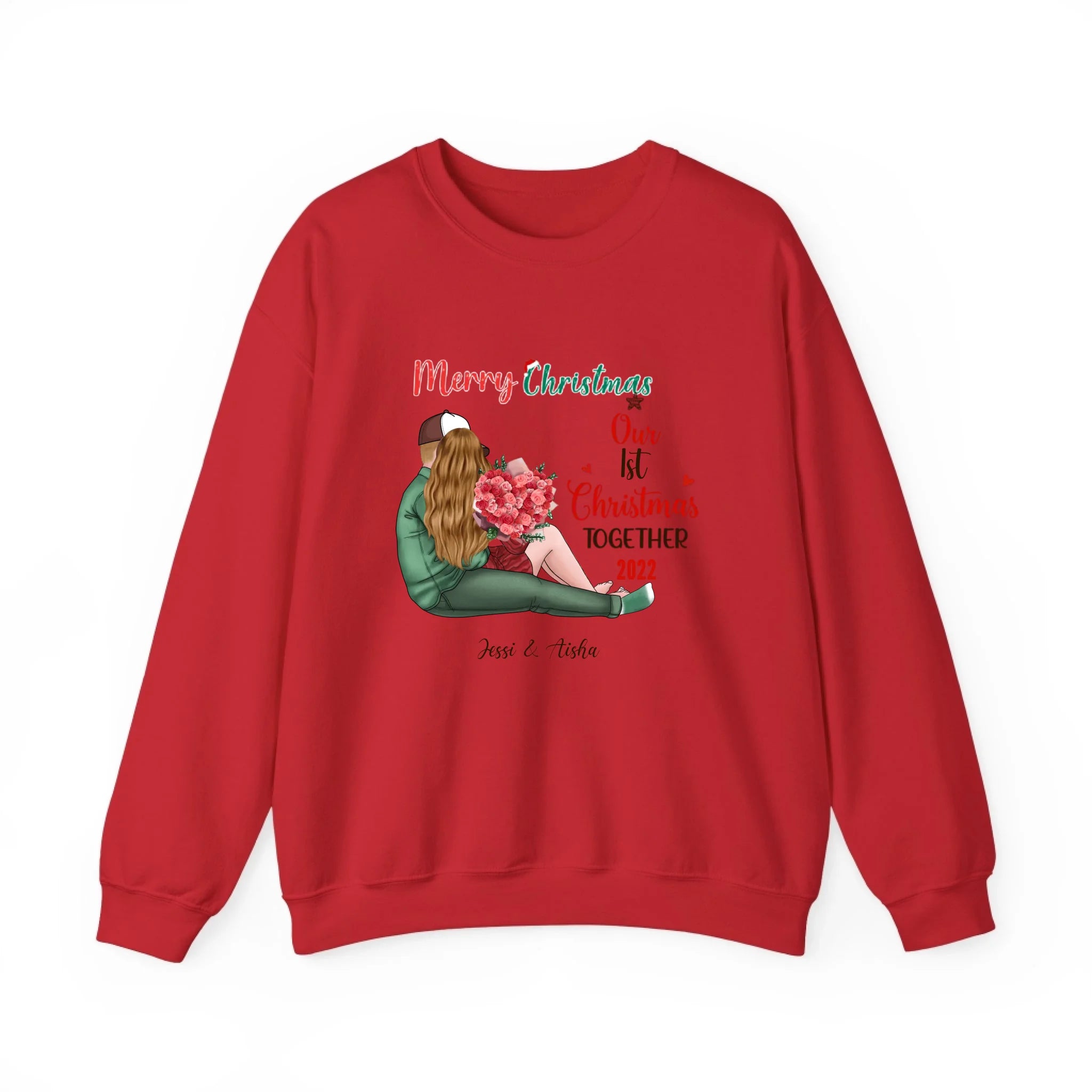 Our First Christmas Together Personalized Christmas Sweatshirt For Couple Red