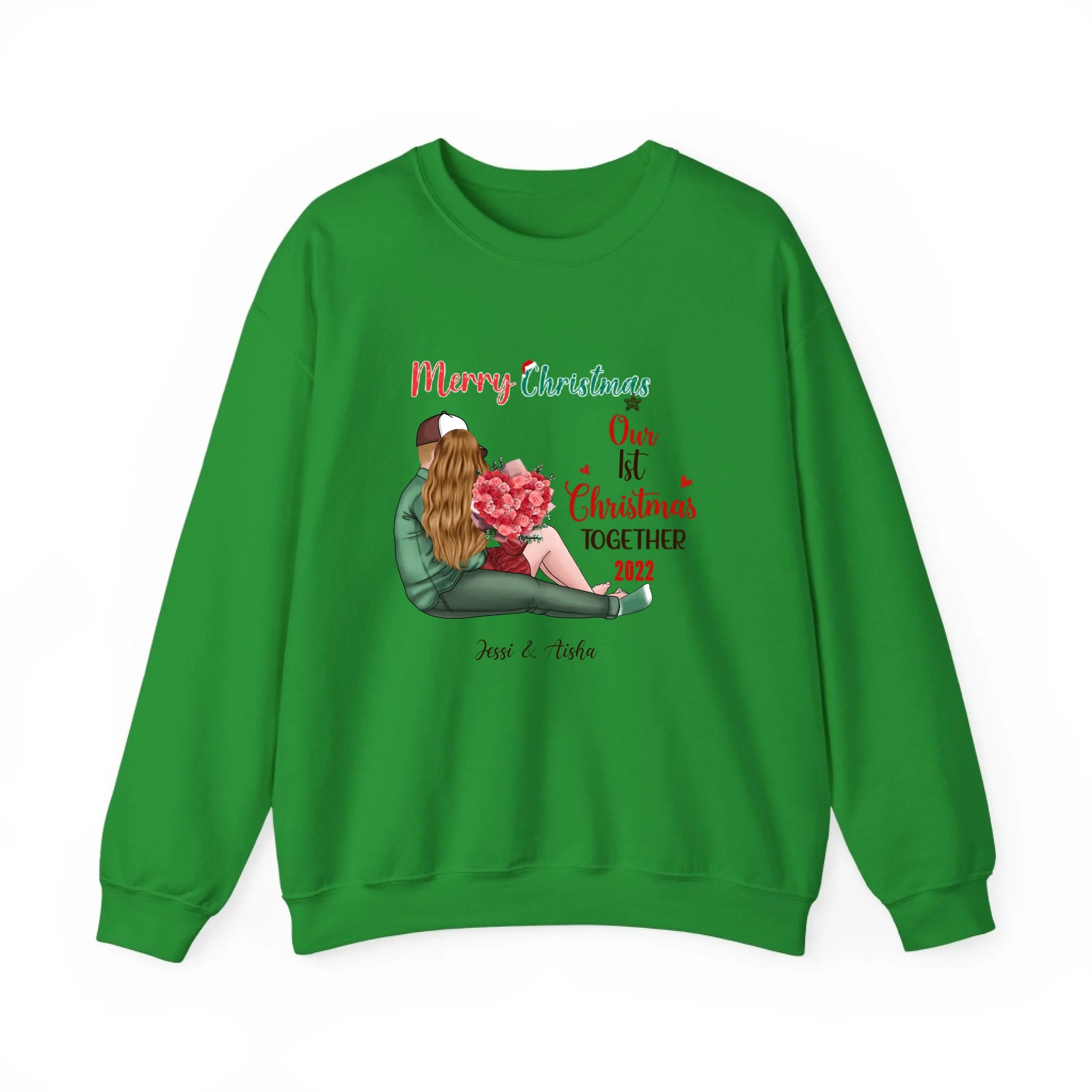 Our First Christmas Together Personalized Christmas Sweatshirt For Couple Green