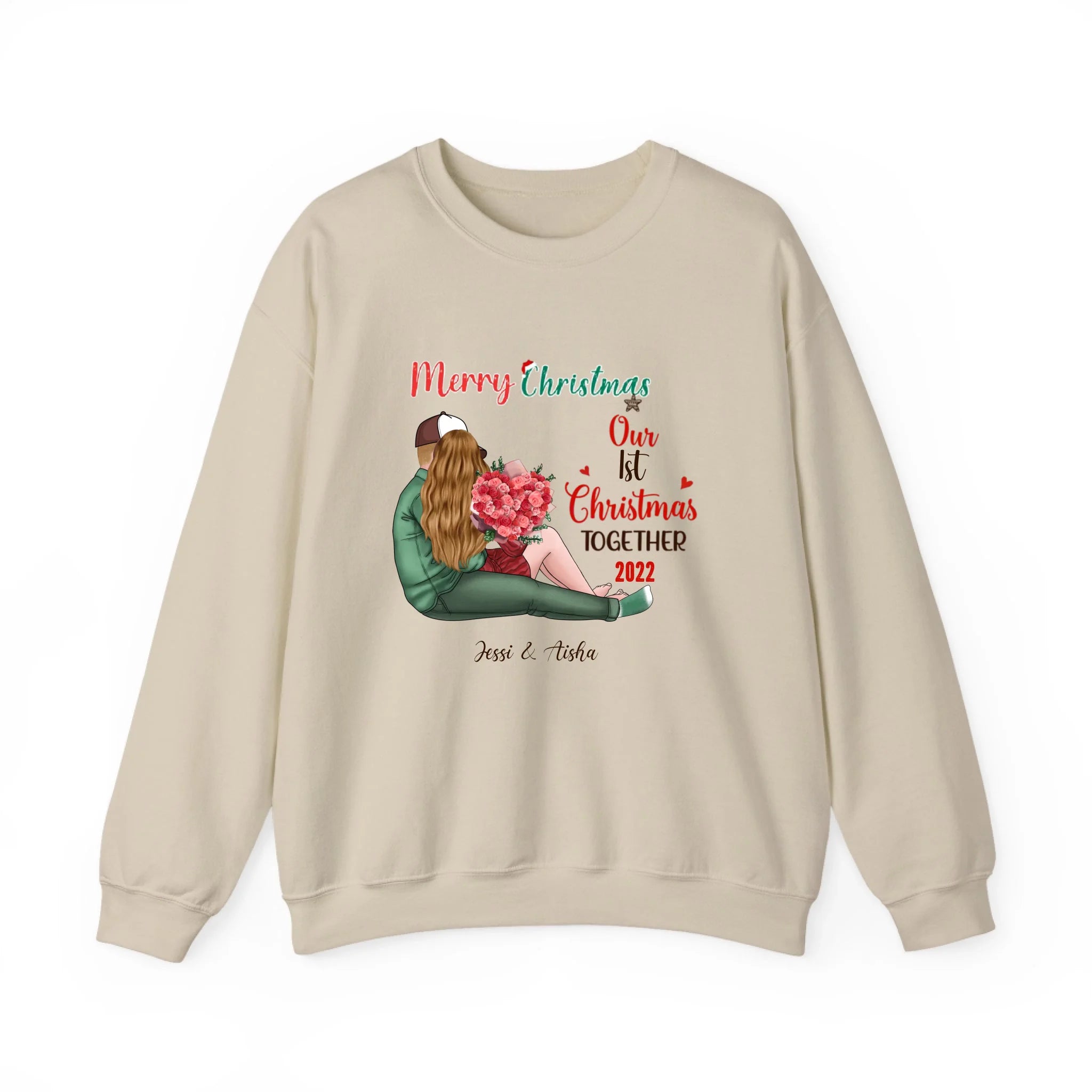 Our First Christmas Together Personalized Christmas Sweatshirt For Couple Sand