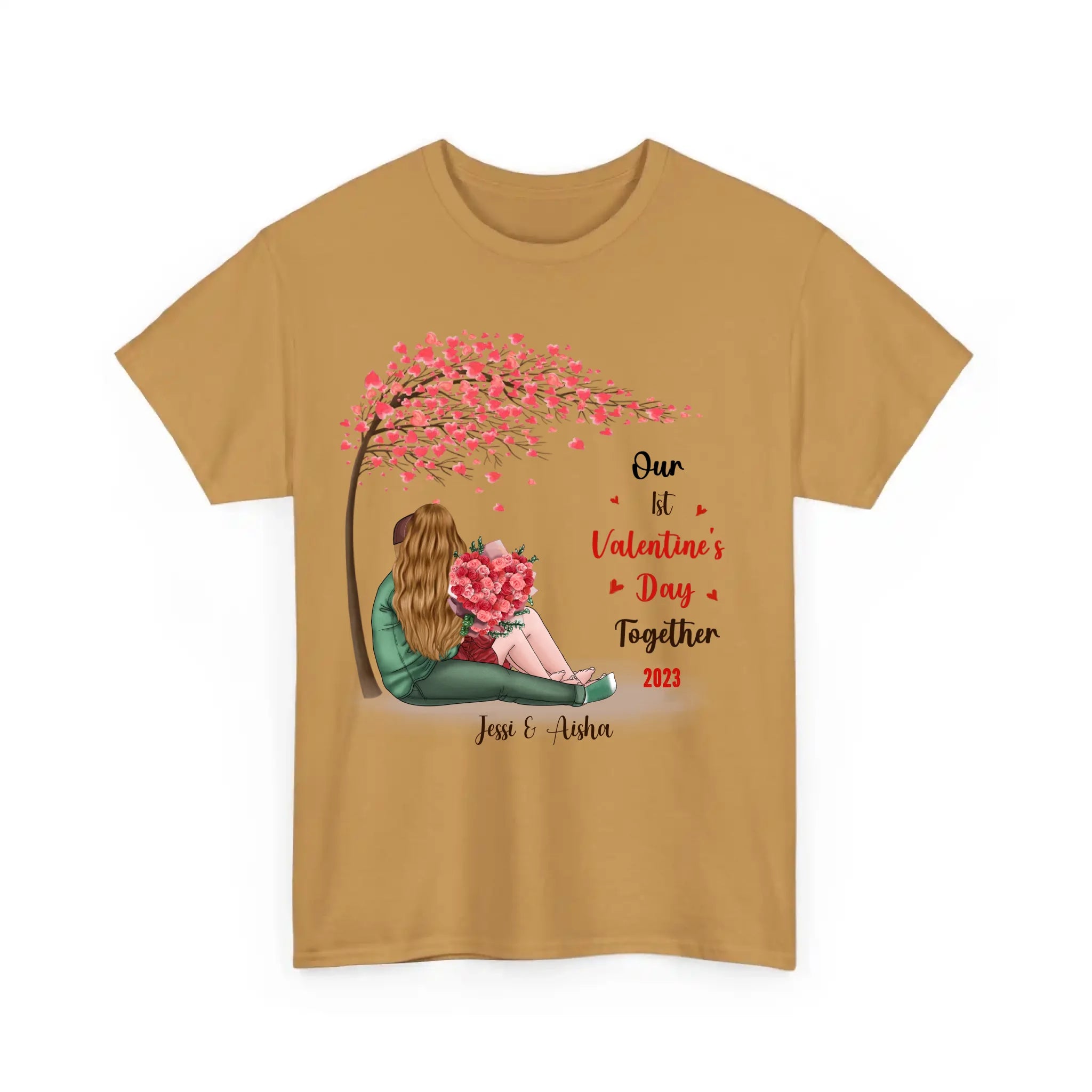 Personalized Couple T Shirts - Our First Valentine's Day T Shirt for Her and Him Gift Old Gold