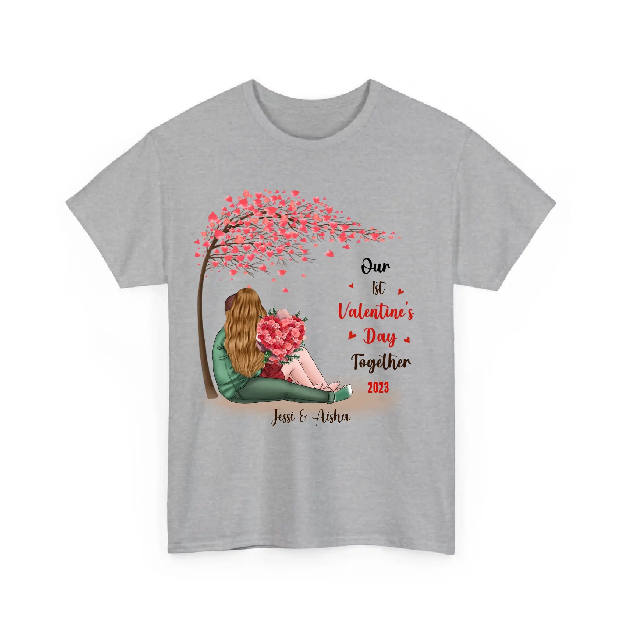 Personalized Couple T Shirts - Our First Valentine's Day T Shirt for Her and Him Gift Ice Grey