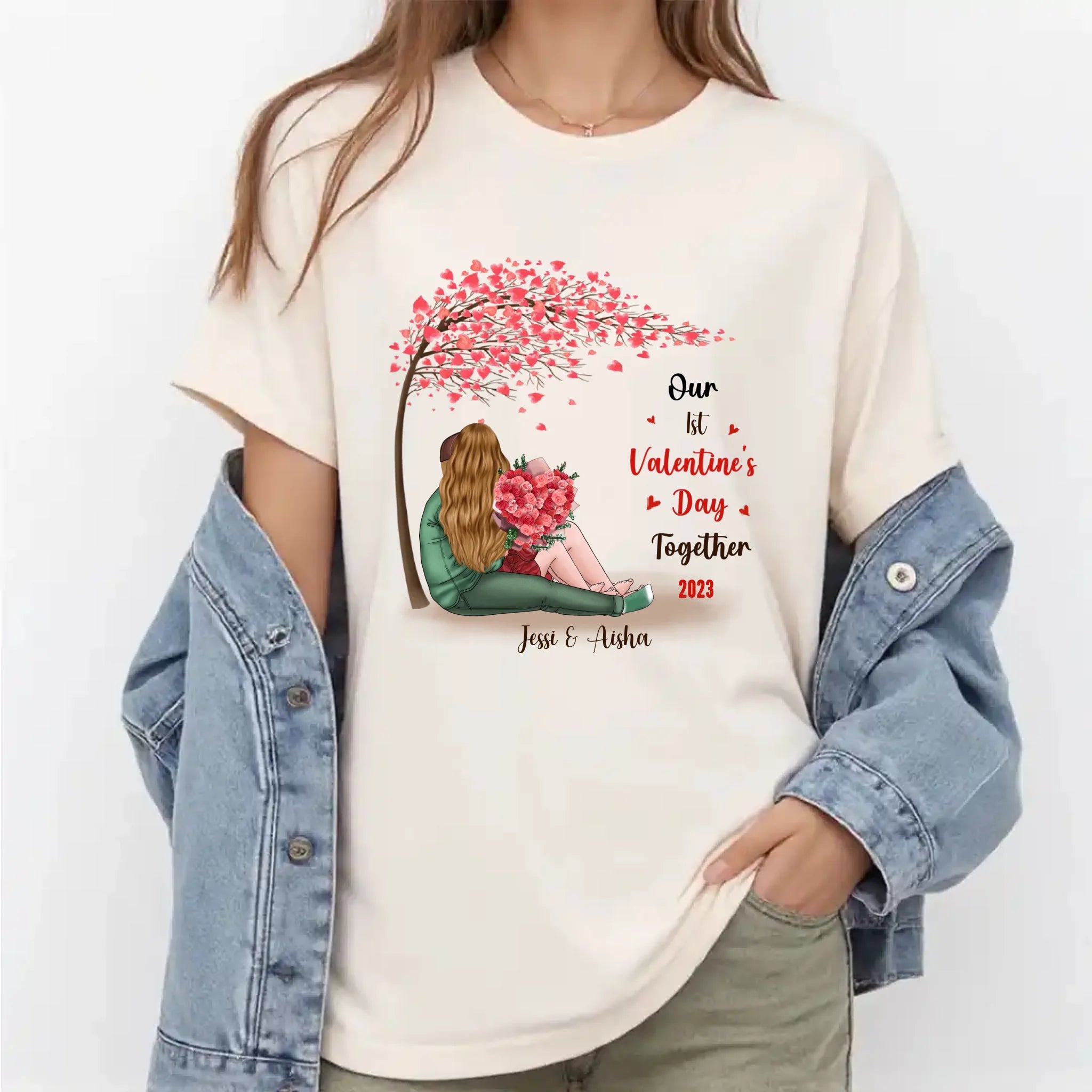 Personalized Couple T Shirts - Our First Valentine's Day T Shirt for Her and Him Gift white shirts