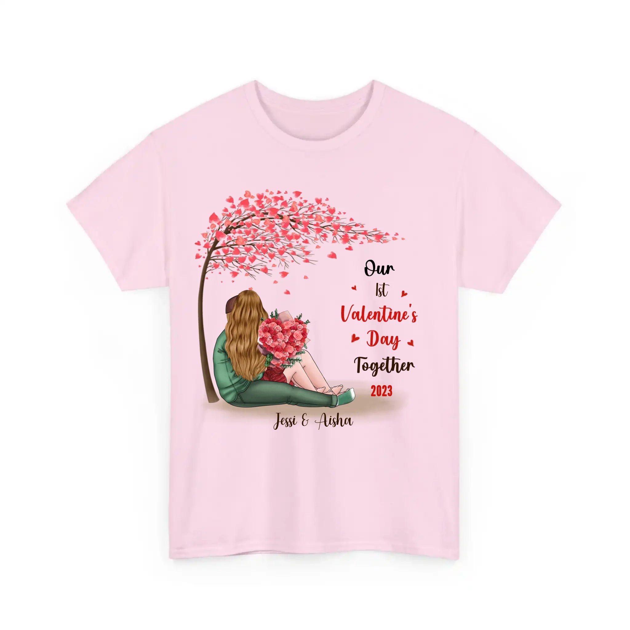 Personalized Couple T Shirts - Our First Valentine's Day T Shirt for Her and Him Gift Light Pink