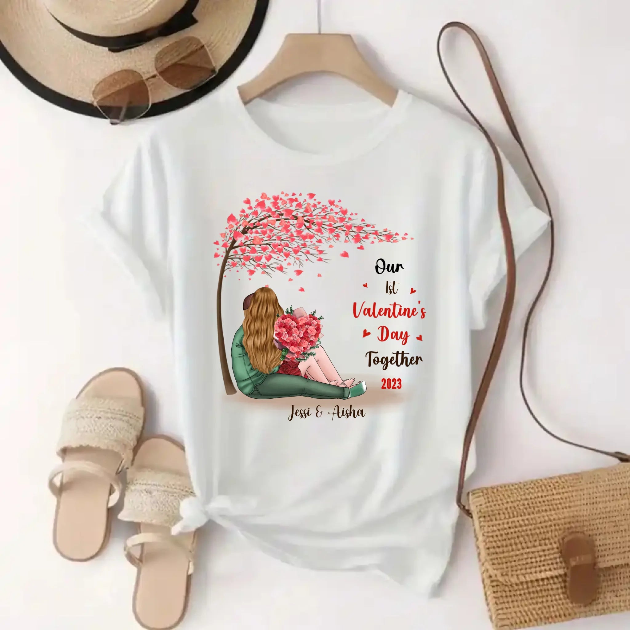 custom valentines shirts - Our First Valentine's Day T Shirt for Her and Him Gift white shirts