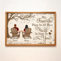 Personalized Couple Poster - Back View Couple Sitting Under Tree Customized Canvas Valentine's Day Gift