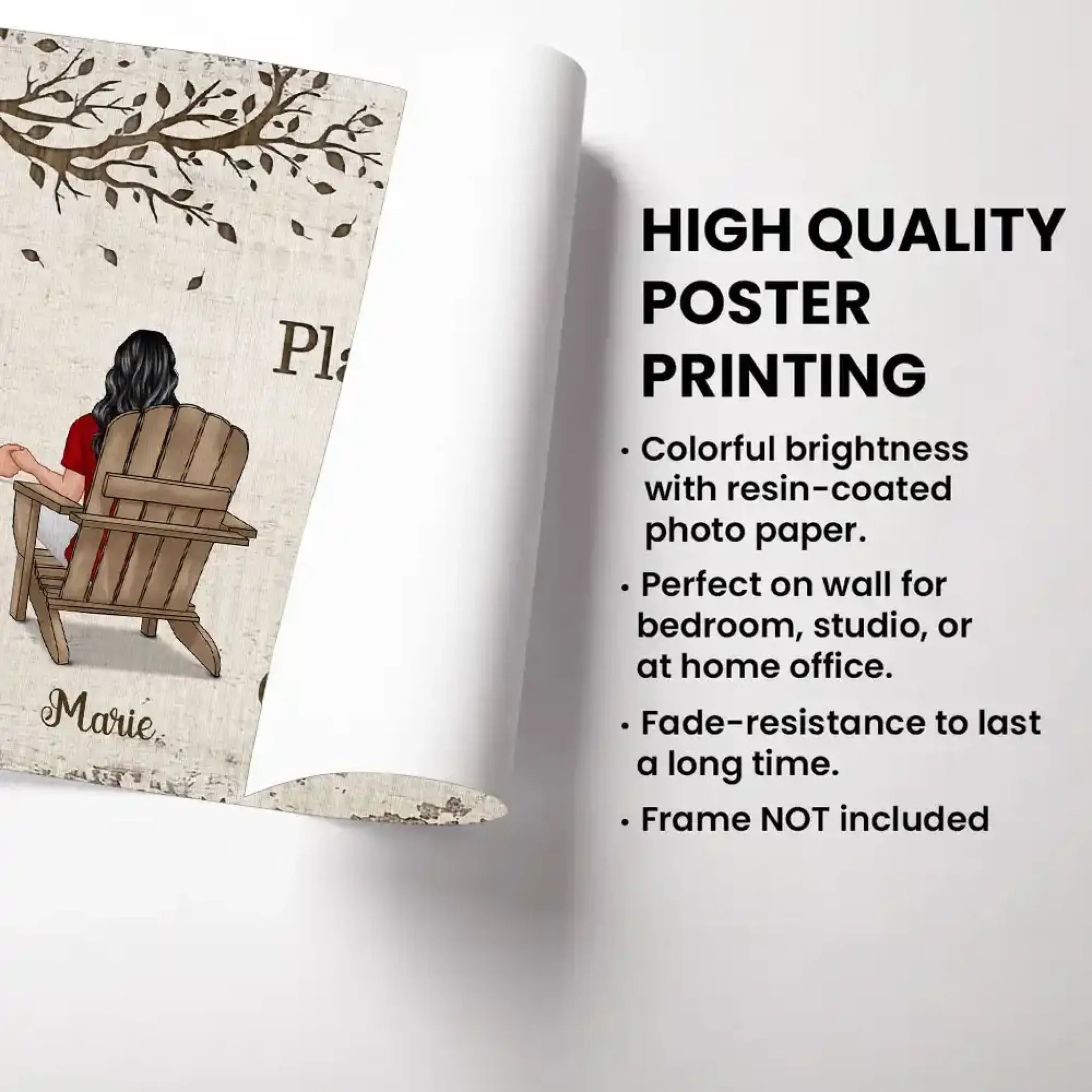 Personalized Couple Poster - Back View Couple Sitting Under Tree Customized Poster Valentine's Day Gift