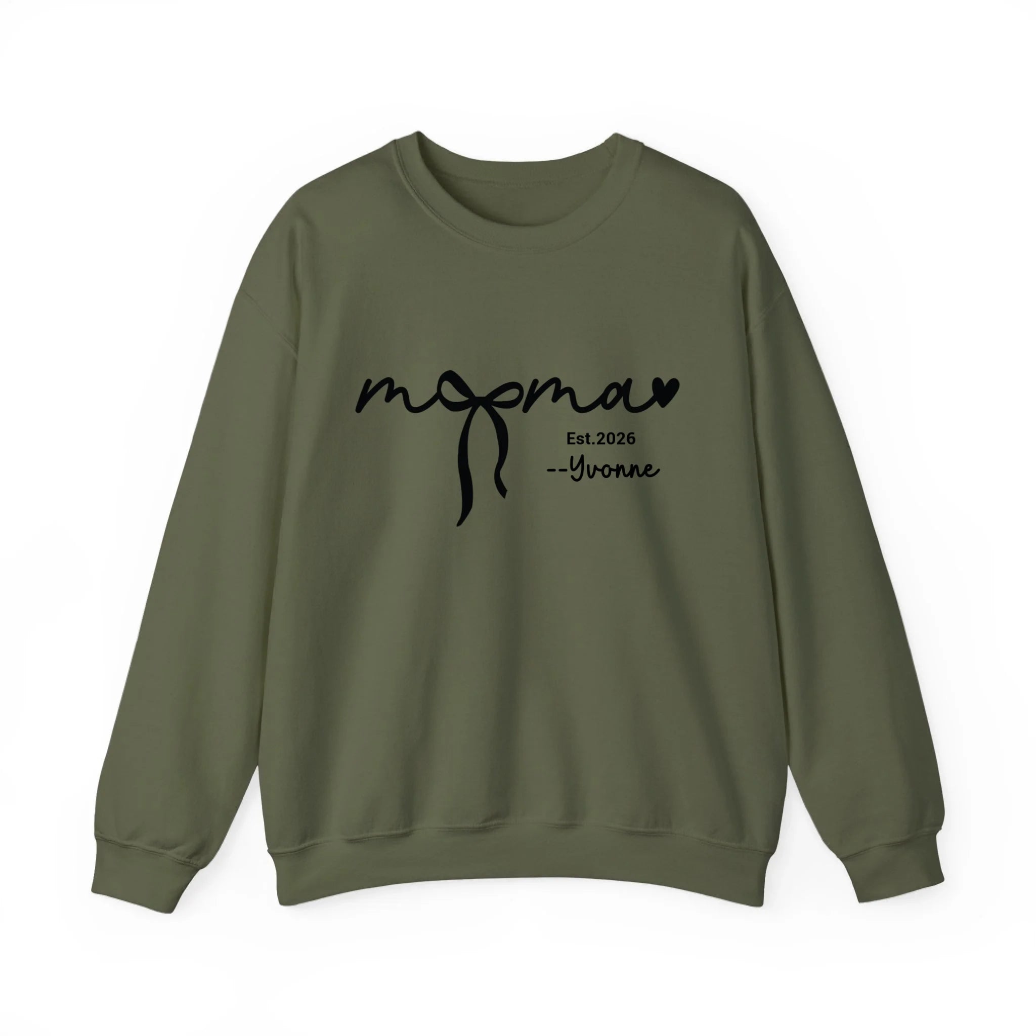 Custom Mama Sweatshirt with Kids Names - Personalized Mother’s Day Gift - 100% Cotton Crewneck S-5XL Military Green