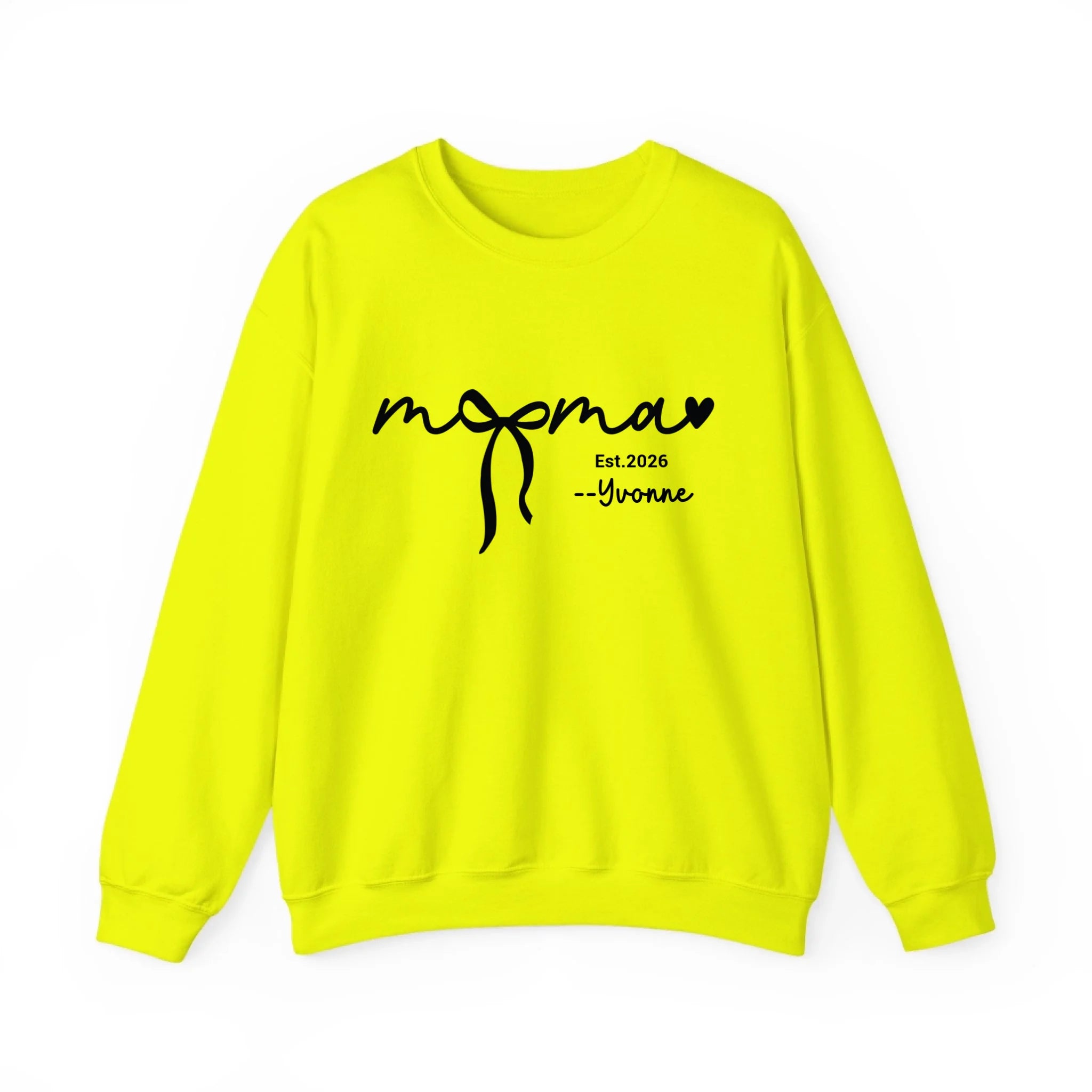 Custom Mama Sweatshirt with Kids Names - Personalized Mother’s Day Gift - 100% Cotton Crewneck S-5XL Safety Green