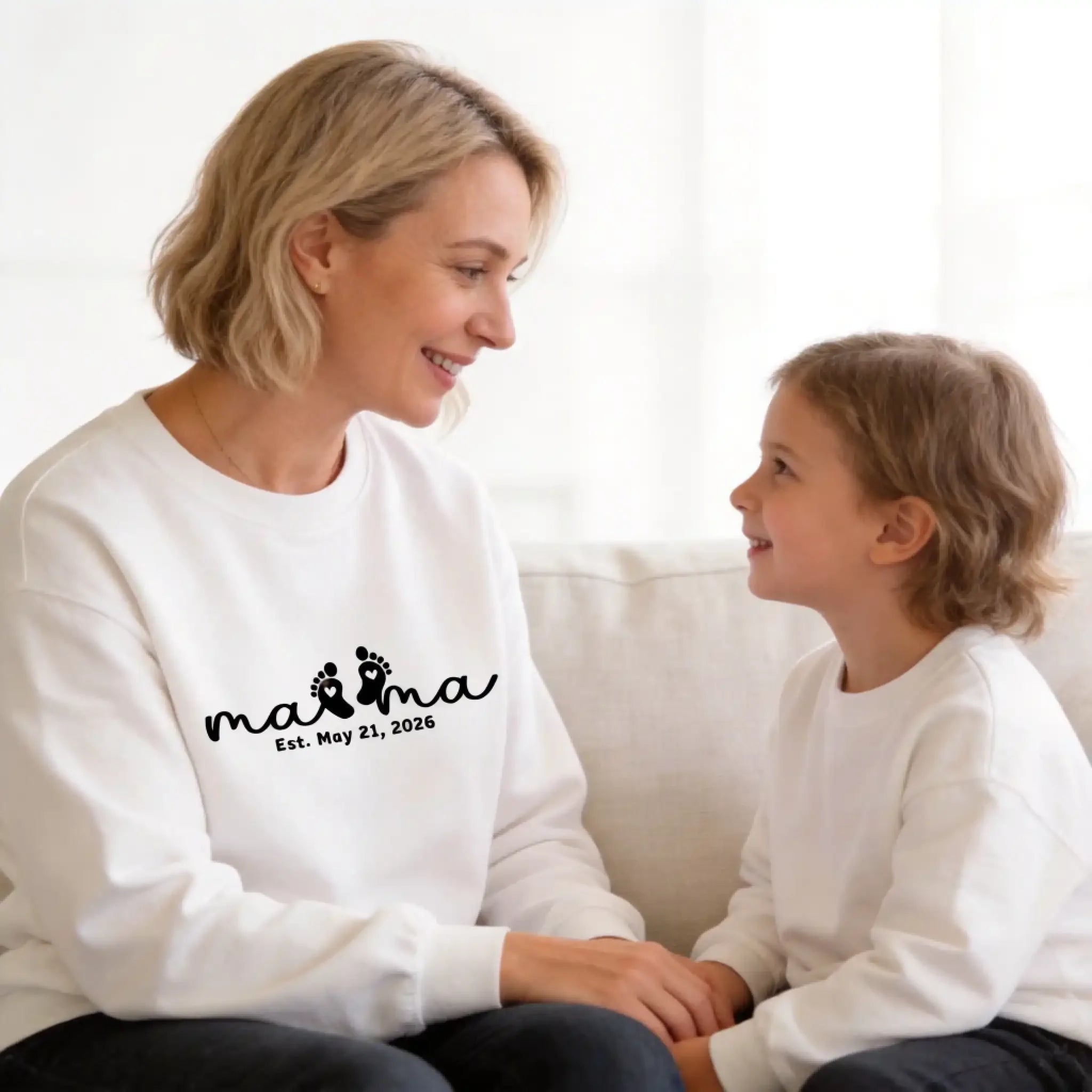 Personalized Mama Sweatshirt with Name - Custom Est. xxxx Mother's Day Gift - Heavyweight 100% Cotton White (2)