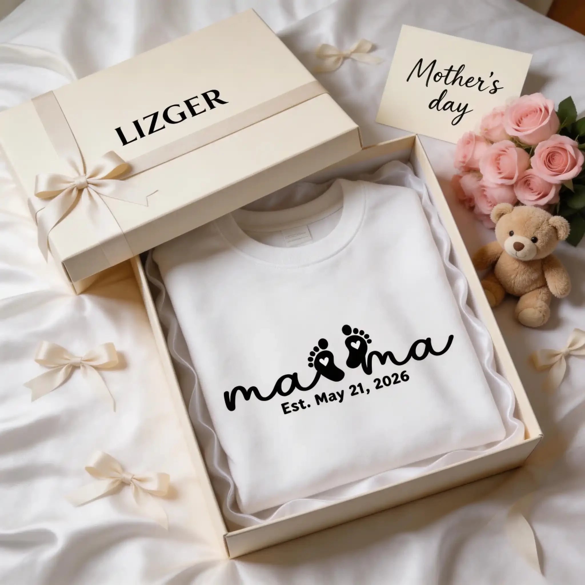 Personalized Mama Sweatshirt with Name - Custom Est. xxxx Mother's Day Gift - Heavyweight 100% Cotton White (3)