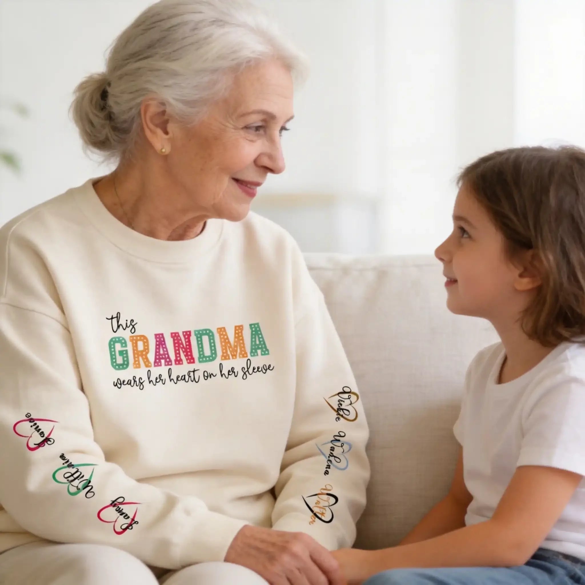 Personalized Mama & Grandma Sweatshirt with Kids Names on Sleeve - Personalized Mother's Day Gift - 100% Cotton S-5XL (4) (2)