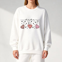 Personalized Mama Crewneck Sweatshirt - Custom Name Hearts Design Up to 9 Names White