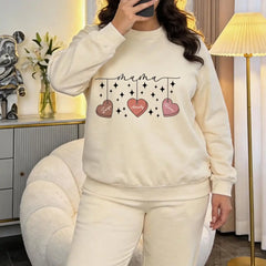 Personalized Mama Crewneck Sweatshirt - Custom Name Hearts Design Up to 9 Names  Sand