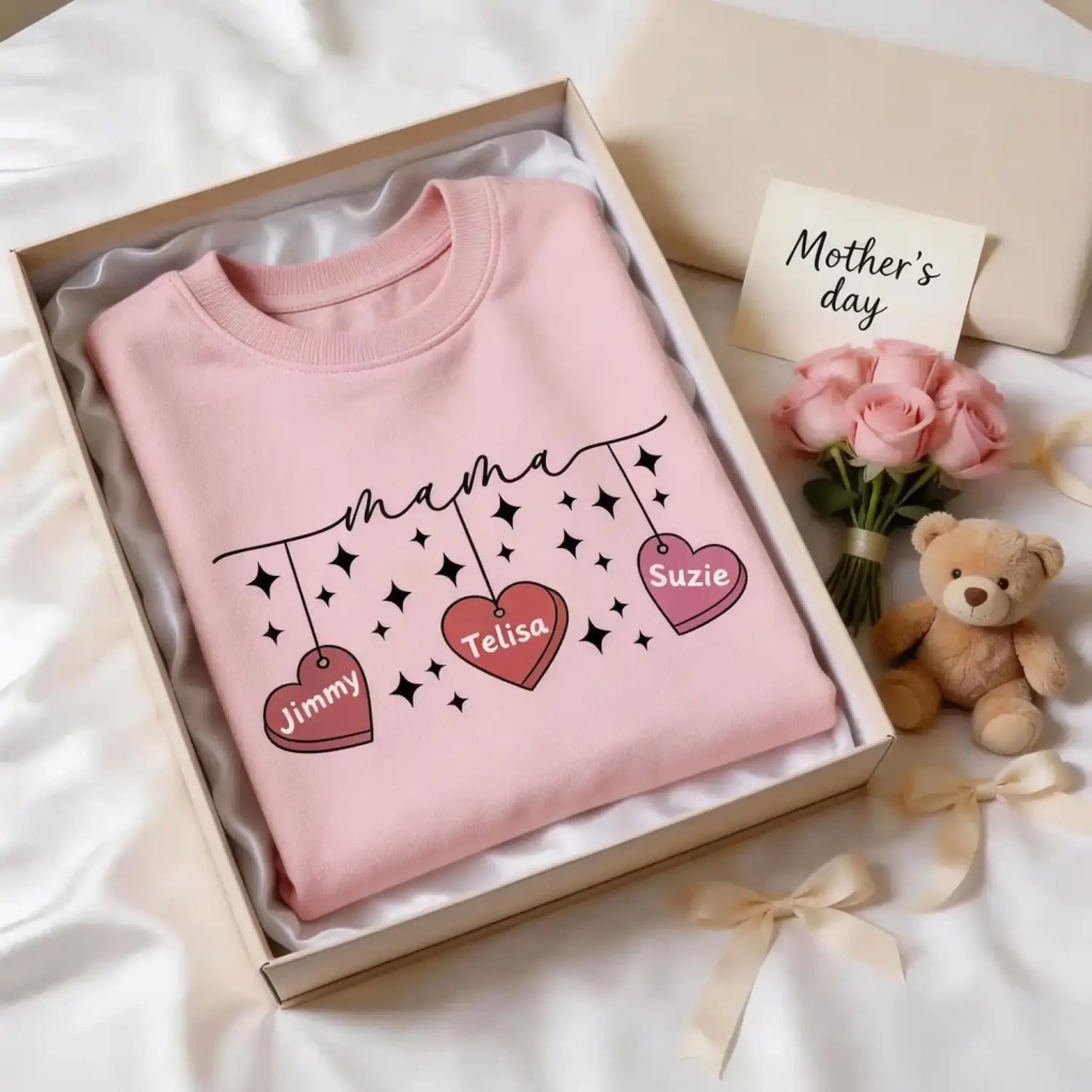 Personalized Mama Crewneck Sweatshirt - Custom Name Hearts Design Up to 9 Names (2)