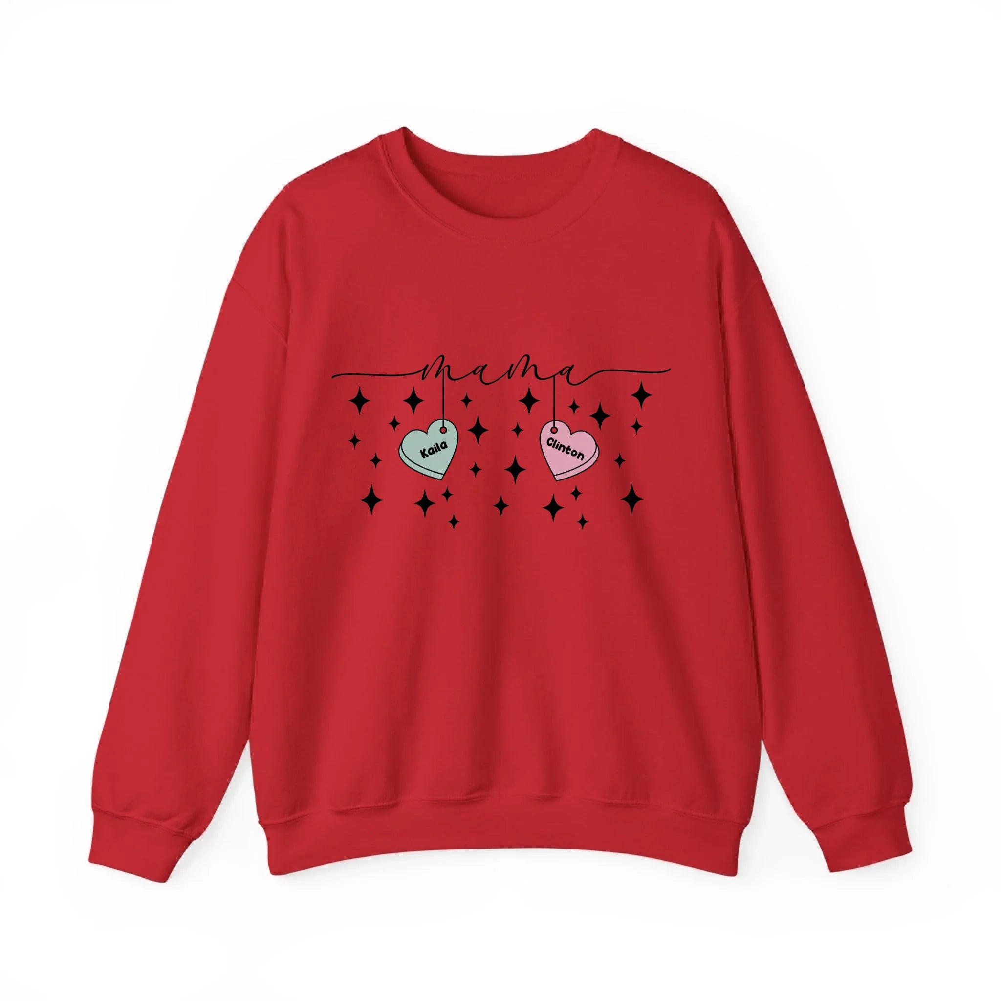Personalized Mama Crewneck Sweatshirt - Custom Name Hearts Design Up to 9 Names Red