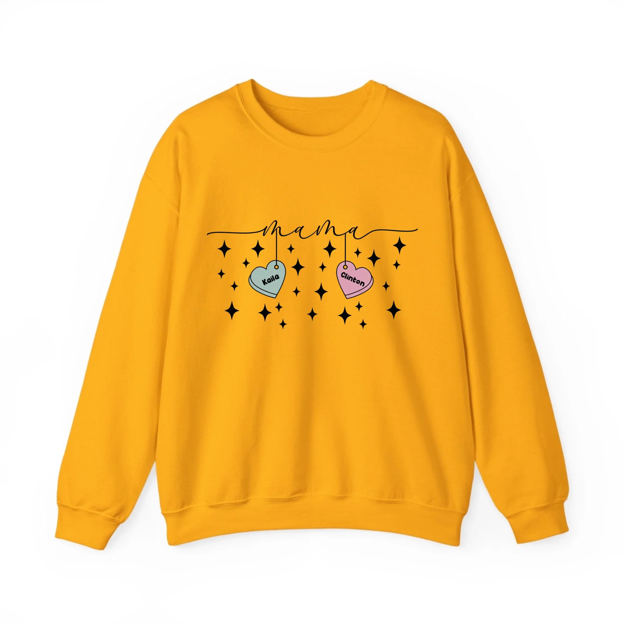Personalized Mama Crewneck Sweatshirt - Custom Name Hearts Design Up to 9 Names Gold