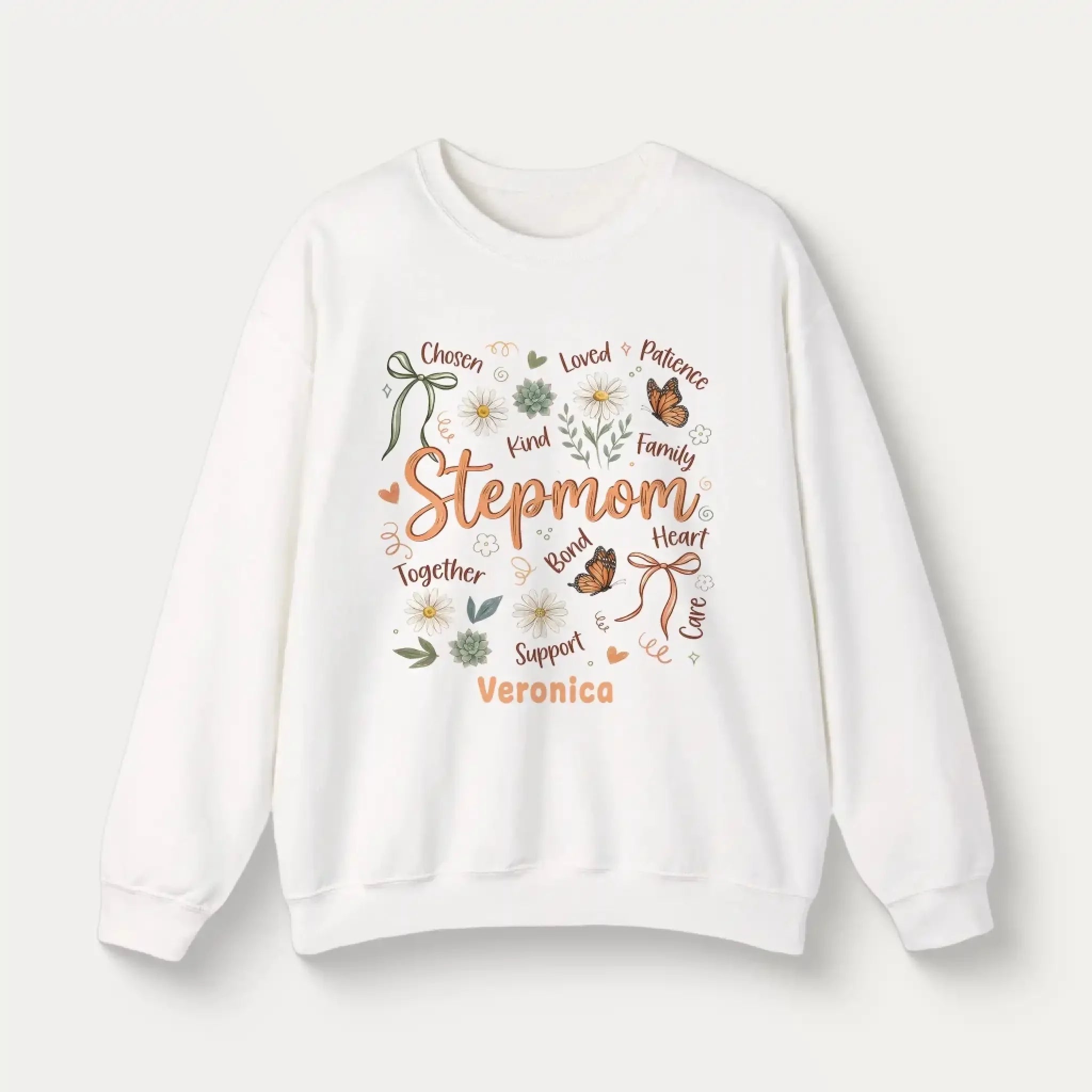 Personalized Botanical Coquette Graphic Sweatshirt - Custom Name Sweatshirt Cotton Mom Gift  White (6)
