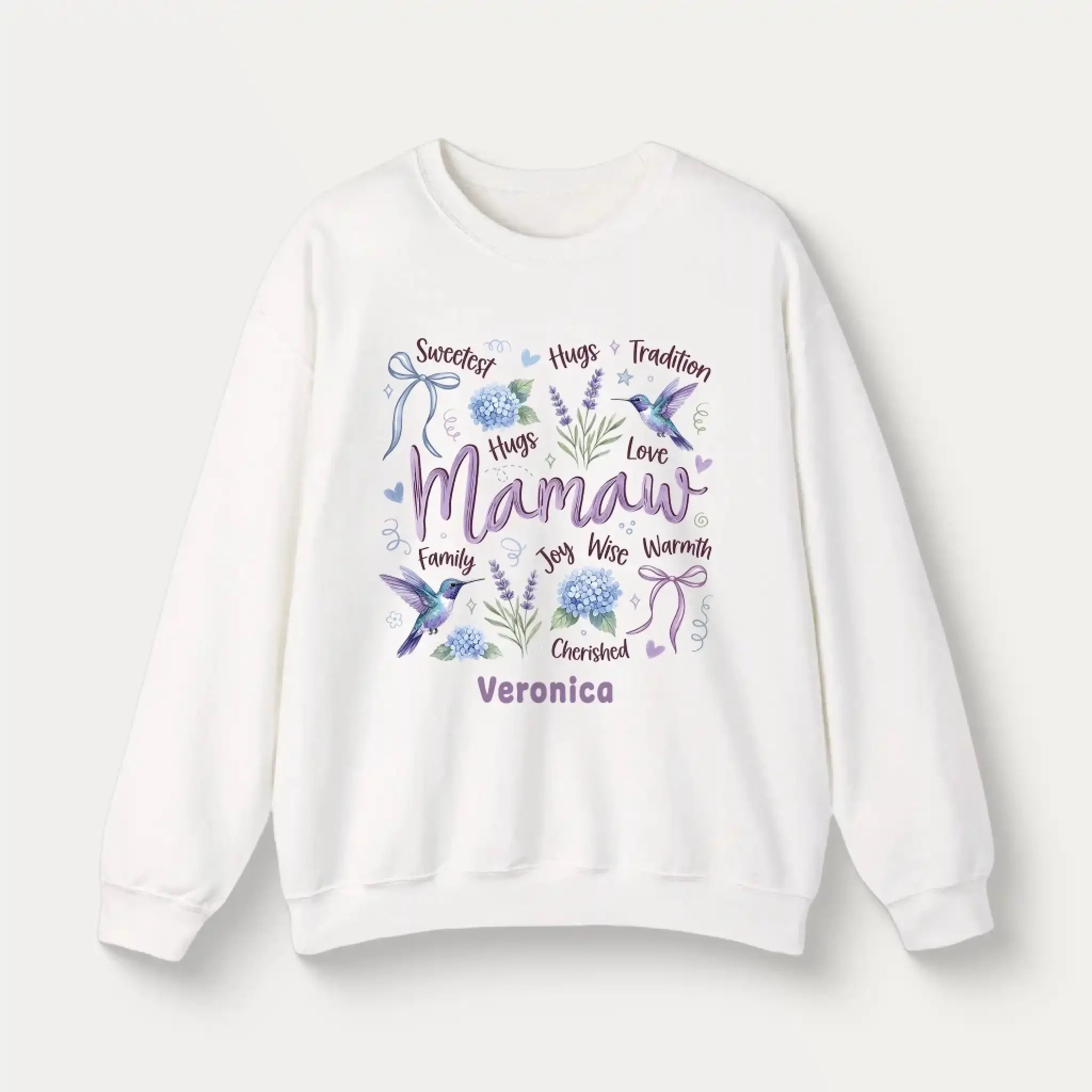 Personalized Botanical Coquette Graphic Sweatshirt - Custom Name Sweatshirt Cotton Mom Gift  White (7)