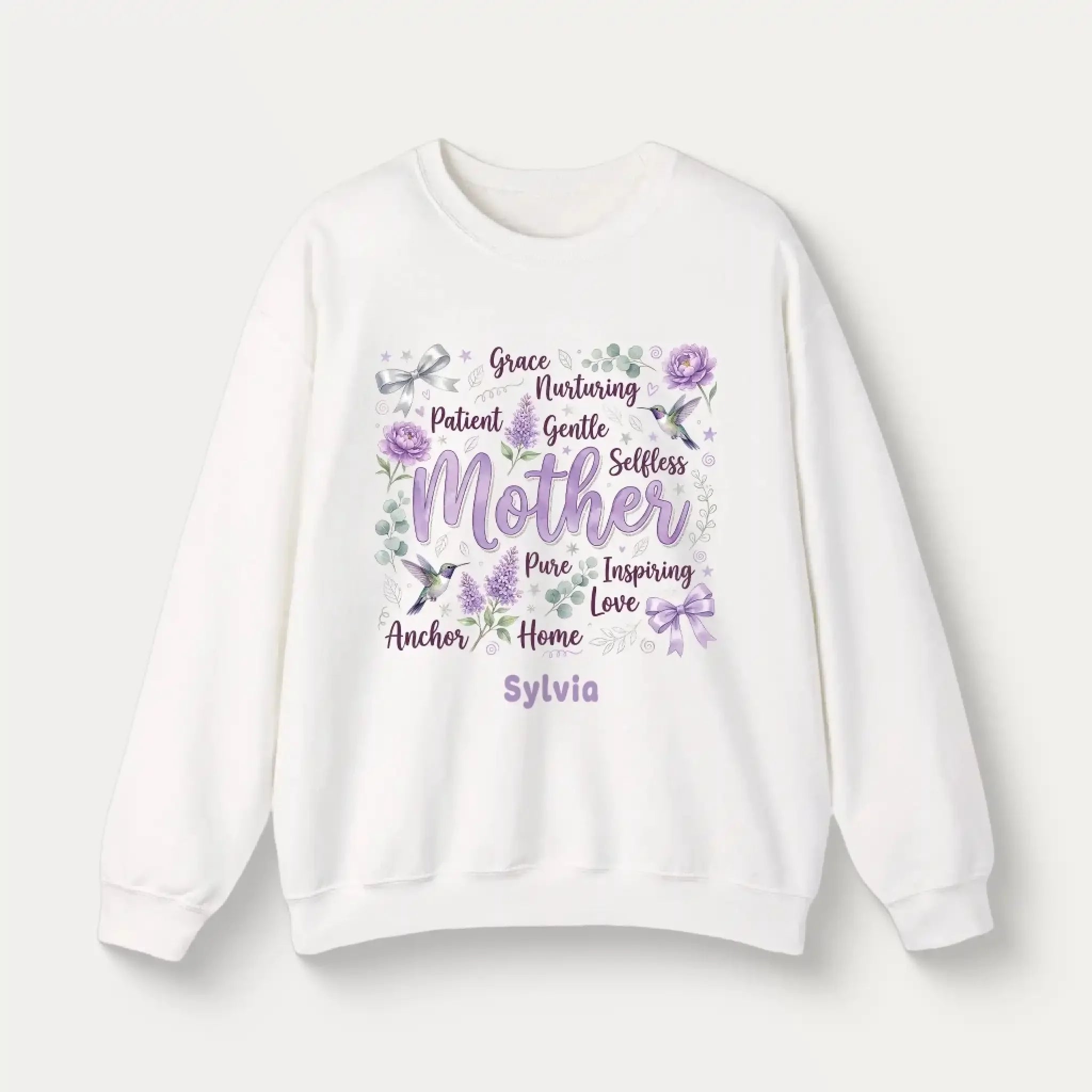 Personalized Botanical Coquette Graphic Sweatshirt - Custom Name Sweatshirt Cotton Mom Gift  White (4)