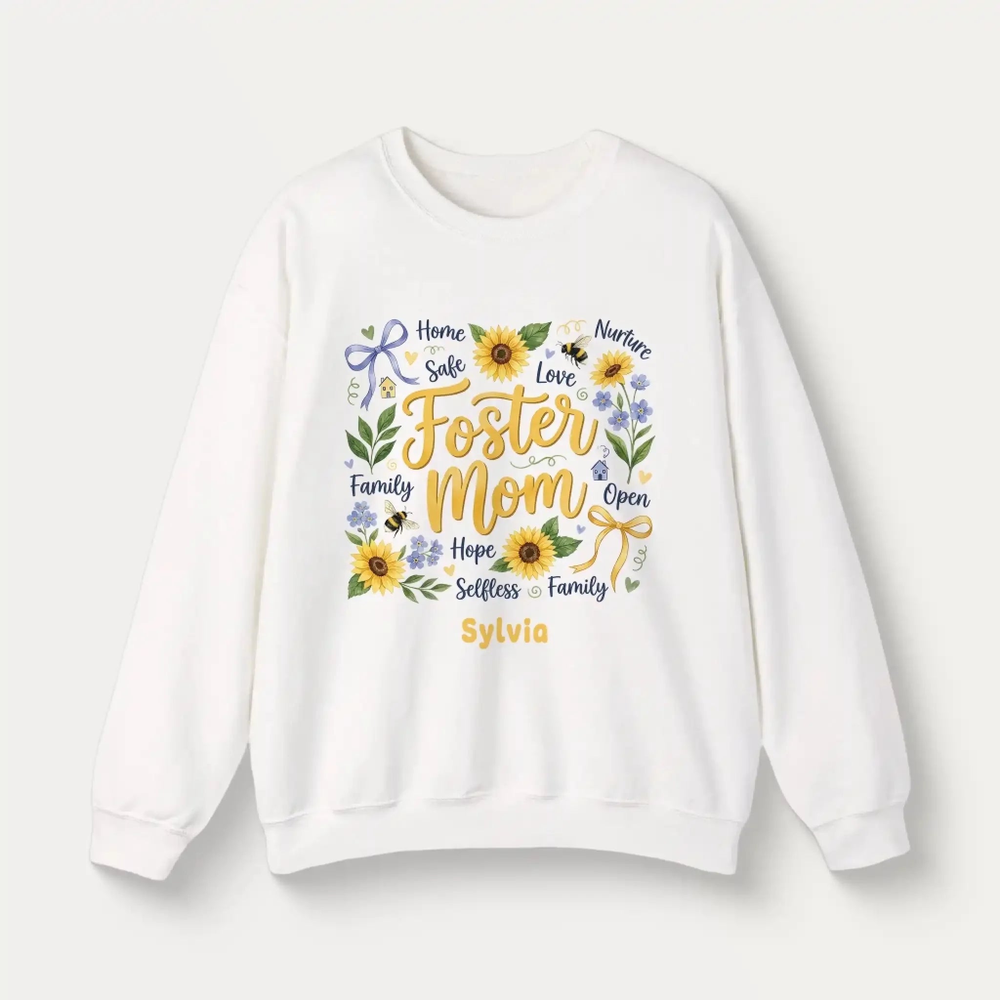 Personalized Botanical Coquette Graphic Sweatshirt - Custom Name Sweatshirt Cotton Mom Gift  White (5)