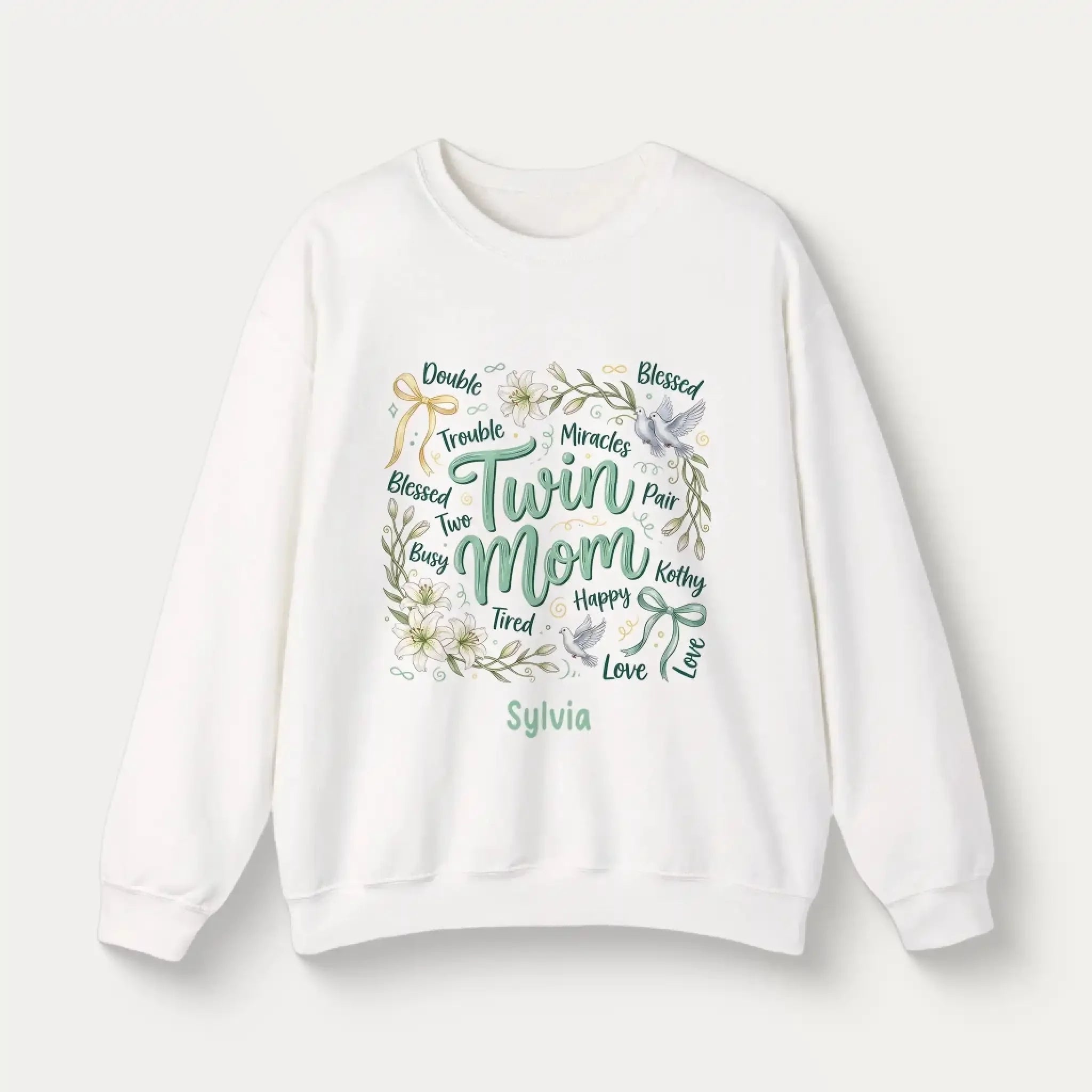 Personalized Botanical Coquette Graphic Sweatshirt - Custom Name Sweatshirt Cotton Mom Gift  White (2)
