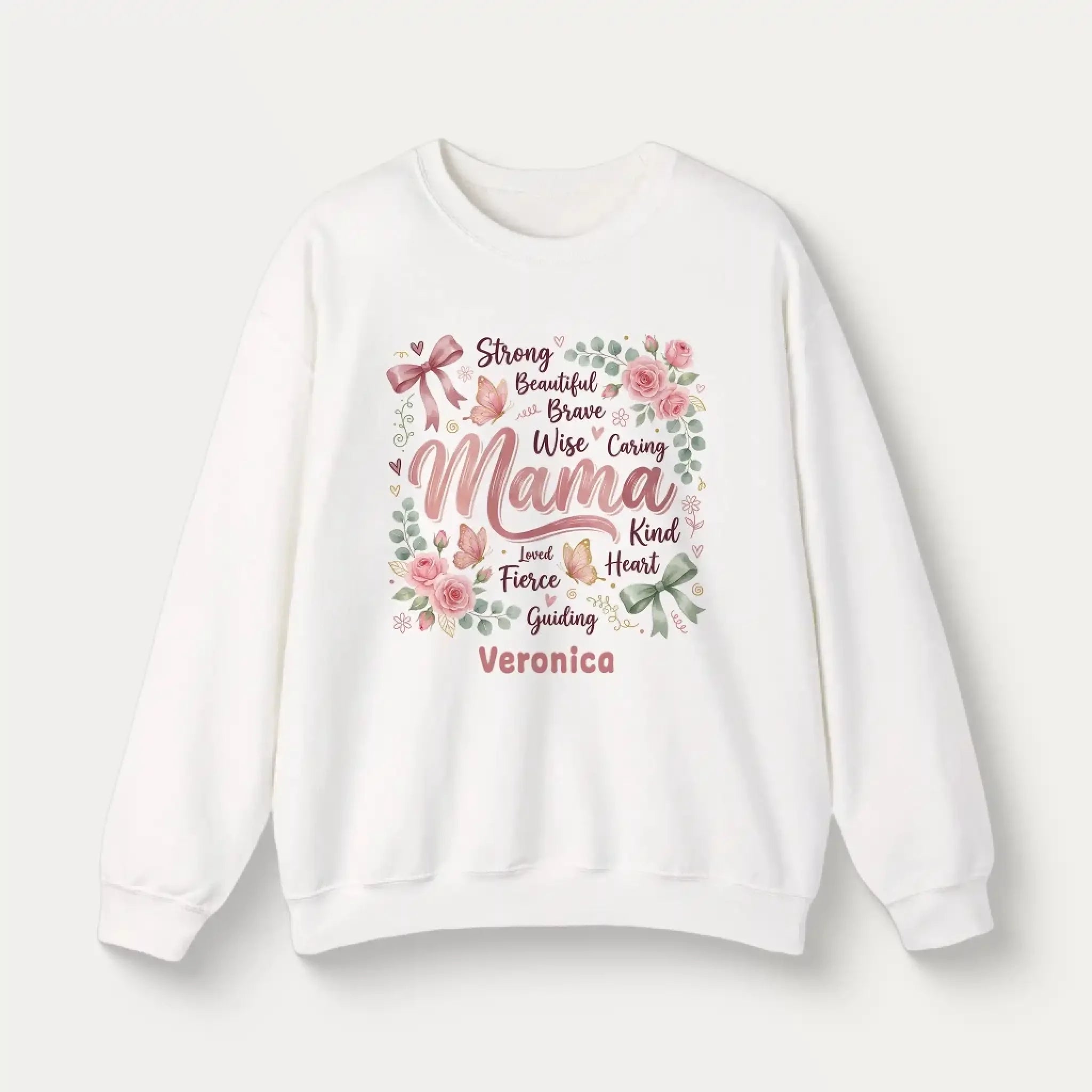 Personalized Botanical Coquette Graphic Sweatshirt - Custom Name Sweatshirt Cotton Mom Gift  White (12)