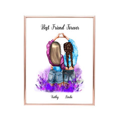 SIsters Poster For 2 - Best Friends Forever Name Personalized Poster Purple Flower BFF Poster Print Gifts
