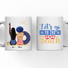American Sisters Mug - Let's Go to The Beach Funny Friendship Mugs Personalized Gifts With Name