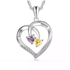 Personalized Name Necklace - Heart Shape Diamond Set Silver Necklace Valentine's Day Gift
