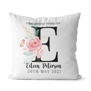 Black Floral Alphabet Throw Pillow