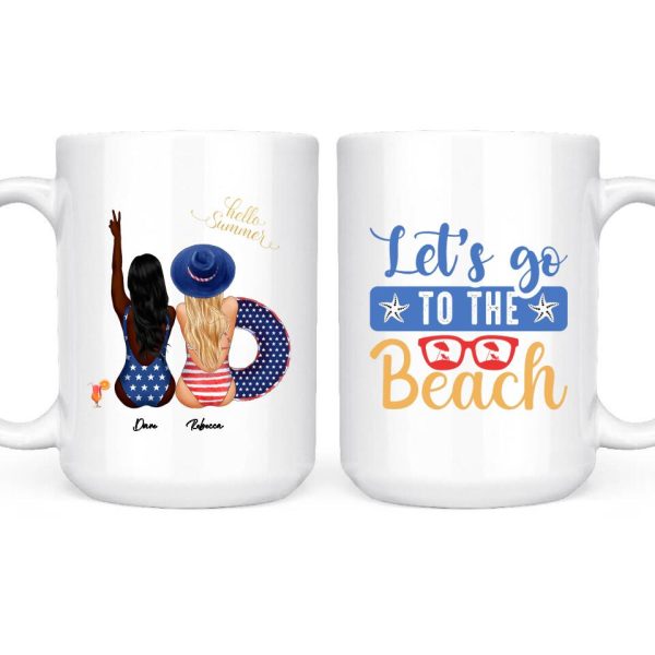 American Sisters Mug - Let's Go to The Beach Funny Friendship Mugs Personalized Gifts With Name - Image 2