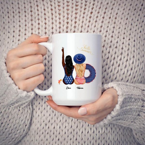 American Sisters Mug - Let's Go to The Beach Funny Friendship Mugs Personalized Gifts With Name - Image 3