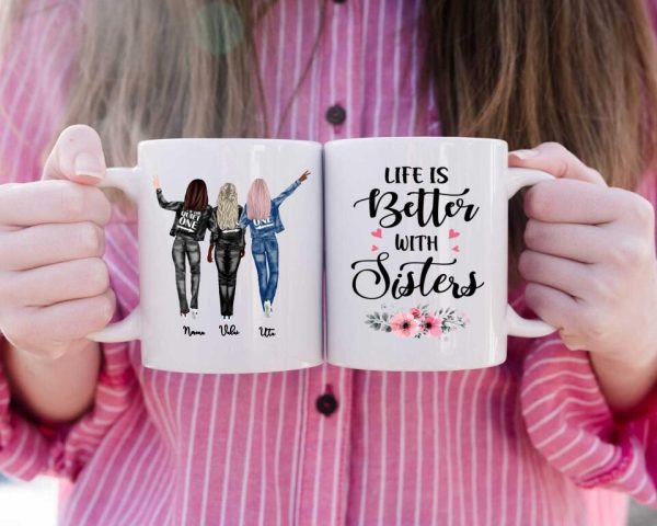 Up To 4 Sisters Mug - Cowboy Sisters Personalized Mug - Customized Personalized Best Friend Cups - Image 2